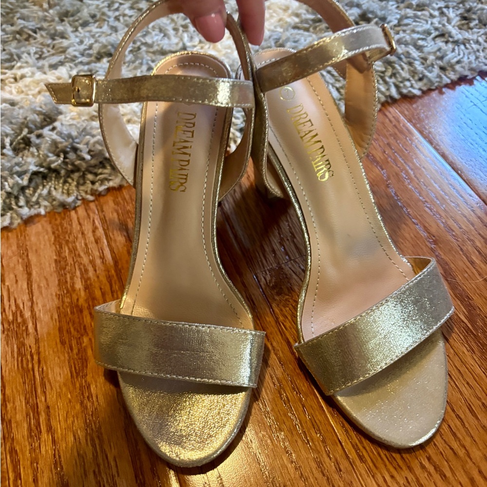 Dream Pairs Metallic Gold Ankle Strap Block Heel Sandals